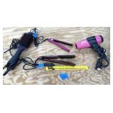 Group lot of hair care items: straighteners, hair