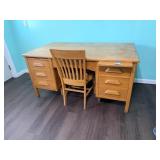 Oak Desk W/ Chair; measures approx. 5 Ft L x 34