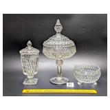 (2) Clear Glass Candy Dishes / Compotes w/ lids;