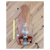 Wall Mounted Oil Lamp w/ wooden holder; approx 25