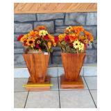 (2) Wooden Planters w/ faux flowers       Located