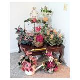 Group of Faux Floral Arrangements & Candle
