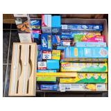 Box of kitchen storage bags, plastic wrap,