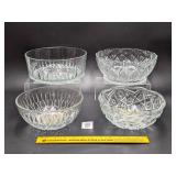 (4) Clear Glass Serving Bowls, one has small