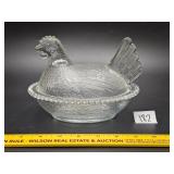 Clear Glass Hen on Nest, 7 in L; has a few very