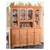 Oak Hutch w/ Glass Shelves; measures approx. 60
