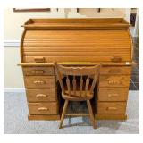 Oak Roll Top Desk w/ Chair; desk measures approx.