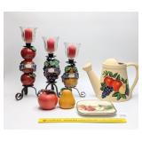 Group of fruit décor including salt & pepper