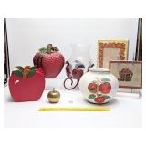 Group of apple décor including ceramic vase,