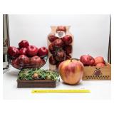 Group of various faux apples & containers