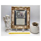Framed Poem, candle & resin angel figurine
