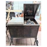 Antique Victrola Record Player Cabinet; hand