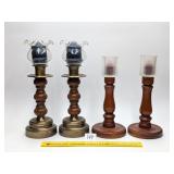 (2) Pairs of Wooden Candlesticks w/ glass votive