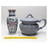 Ceramic Vase & Reproduction Chamber Pot (has