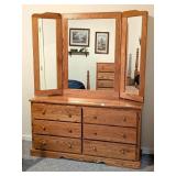 Oak Dresser w/ Tri-Fold Mirror; measures approx.