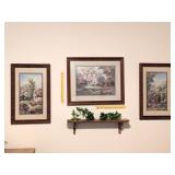 (3) Framed Home Interiors Prints & a Small Wooden