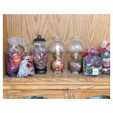 (2) Glass Oil Lamps w/ potpourri, no wicks, a