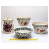 Ceramic Apple Mixing Bowls and a canister /
