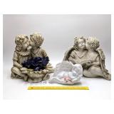 (2) Resin Garden Statues & a cherub angel