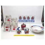 Group of apple dishes and kitchen items including