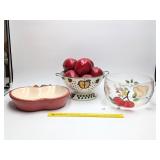 Apple Collander w/ faux apples, ceramic serving