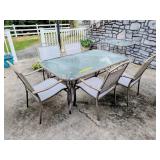 Patio table & (5) chairs; glass table top,