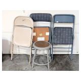(3) Metal folding chairs & a short stool