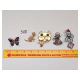 Group lot of Cat pins & a butterfly pin