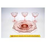 Pink Depression Glass Octagonal Pedestal Plate w/