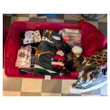 Tote of Christmas Santa Hats, a throw, shirt,