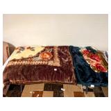 (2) Floral Fleece blankets; one reversible;