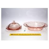 Pink Depression Glass Covered Butter Dish & Oval