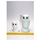 Imperial Glass Milk Glass Owl Jar & Small Milk