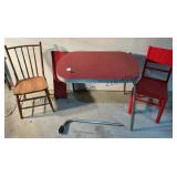 Vintage Table, Needs Repair and Mismatched Chairs