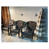 3 Woven Patio Chairs and Umbrella