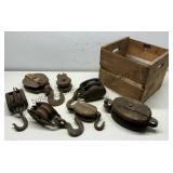 Vintage Pulleys in Crate