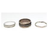 3 Silver Rings with Various Designs; Size 10