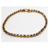 10k Gold with Pink & Clear Stones; 7 Inch;