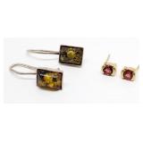 Silver Earrings/Yellow Stone; 14k Gold Studs;