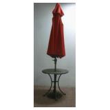 Patio Bistro Table W/ Red Umbrella & Umbrella Base