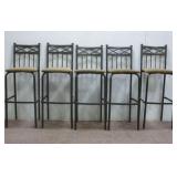(5) Metal Framed Bar Stools W/ Tan Cushions