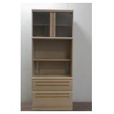 Light Colored Hutch W/ 2 Glass Doors & 2 Drawers