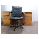 Solid Light Oak Office Desk W/ Black Office Chair