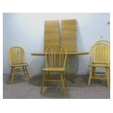 Light Oak Dining Table w/ (2) Leaves & (5) Chairs