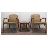 (2) Beige Chairs W/ Wooden Side Table