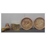 (2) Carved Stone Plates, Nativity Picture & More