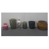 (4) Assorted Vases, (1) Planter Pot, (1) Basket