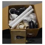 Box of Assorted Plumbing Pipes & Plumbers Tape