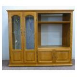 Wooden Entertainment Center W/ Etched Glass Doors