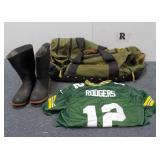 B.U.M. Dufflebag w/ Rain Boots & Packers Jersey